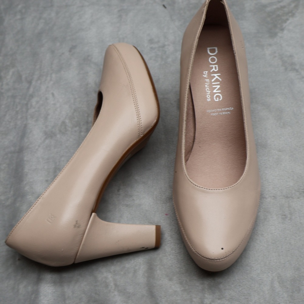 Dorking by Fluchos Pumps Shoes Womens 8.5 Pink Leather Platform Block Heel 39EU
